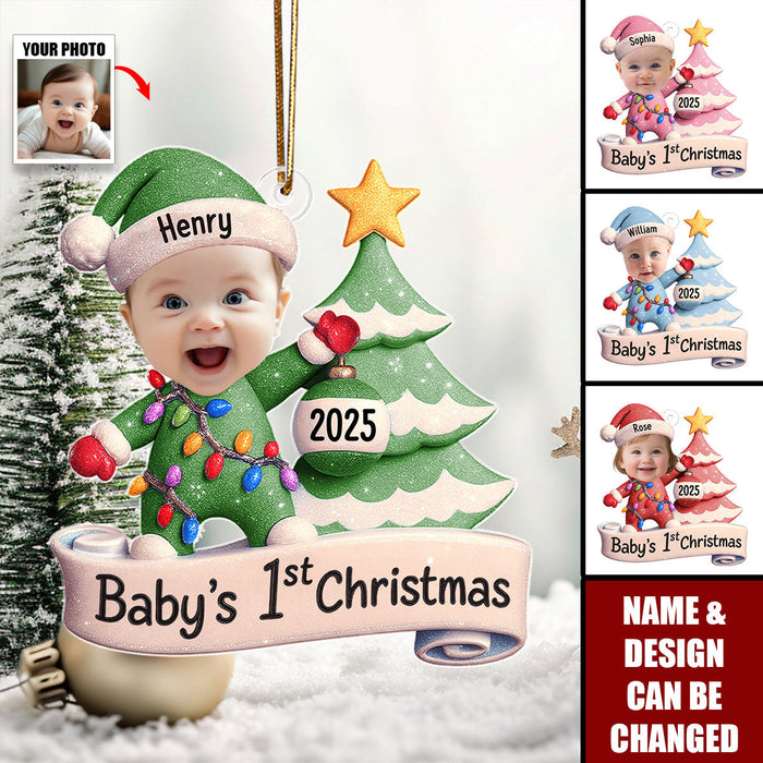 Personalized Cute Baby's First Christmas Ornament With Name & Photo - Newborn Gift For Family