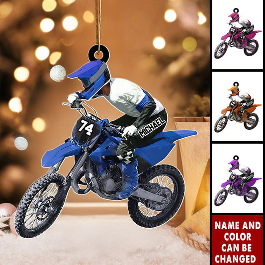 Personalized Dirt Bike Rider Christmas Acrylic Ornament  With Name & Number | Choose Color | Best Xmas Gift For Racing Lover