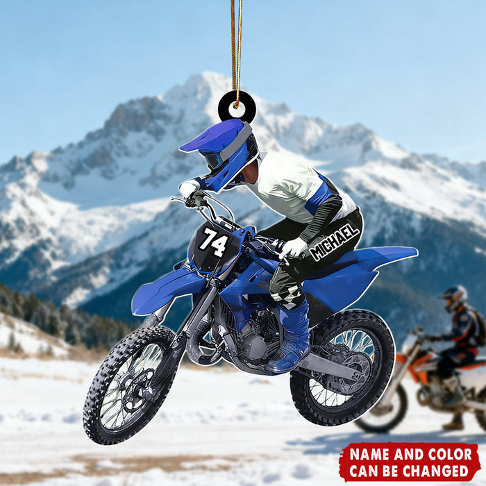 Personalized Dirt Bike Rider Christmas Acrylic Ornament  With Name & Number | Choose Color | Best Xmas Gift For Racing Lover