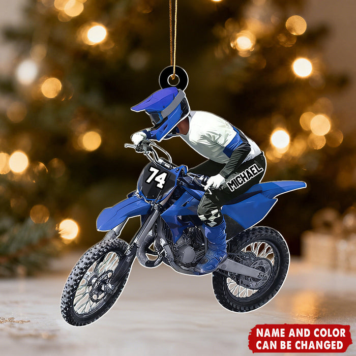 Personalized Dirt Bike Rider Christmas Acrylic Ornament  With Name & Number | Choose Color | Best Xmas Gift For Racing Lover