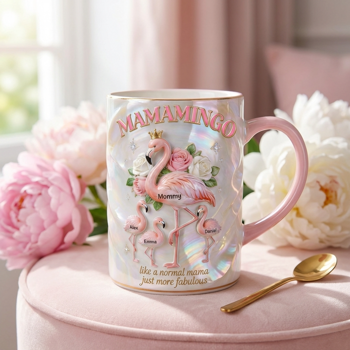 Personalized Flamingo Mom And Kids Coffee Accent Mug - Mother's Day Gifts For Mom Grandma