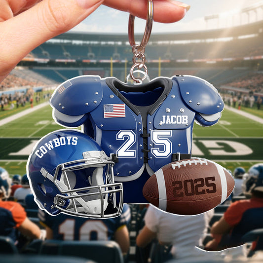 Personalized Football Jersey Keychain With Name Number & Year "Football Season" Themed Gift For Athletes Sports Lover