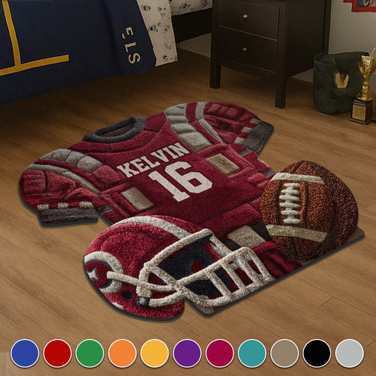 Personalized Football Non-Slip Tufted Rug With Color & Name Themed Decor For Bedroom For Sports Lover Husband Friend
