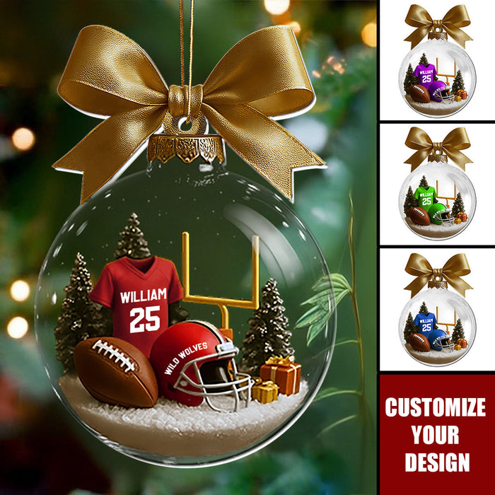 Personalized "Football Season Is Coming" Christmas Ornament With Player Name Number & Color Fun Gift For Sports Lover
