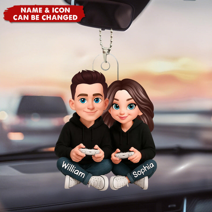Personalized Gamer Couple Acrylic Ornament With Names & Icons - Christmas | Birthday | Anniversary Gift For Husband & Wife