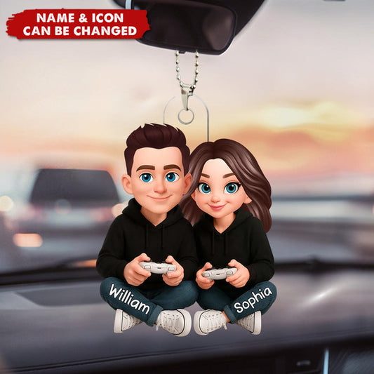 Personalized Gamer Couple Acrylic Ornament With Names & Icons - Christmas | Birthday | Anniversary Gift For Husband & Wife