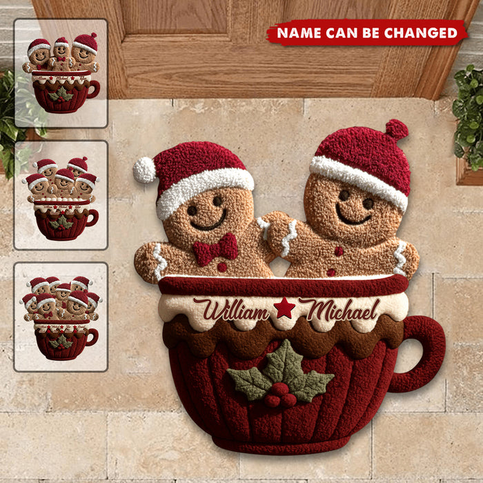 Personalized Gingerbread Christmas Family Non-Slip Tufted Rug With 2-10 Names Merry Christmas Decoration For Family