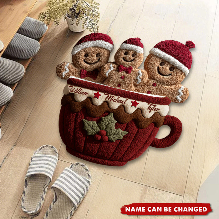 Personalized Gingerbread Christmas Family Non-Slip Tufted Rug With 2-10 Names Merry Christmas Decoration For Family