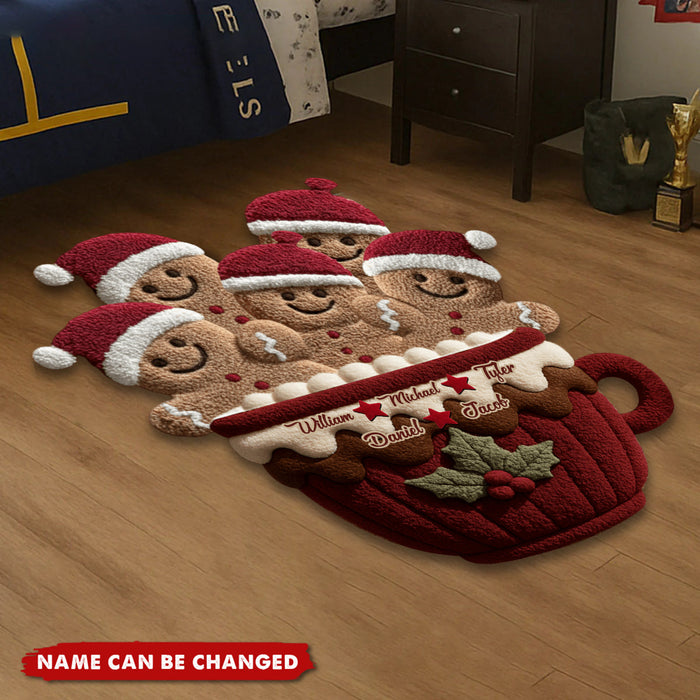 Personalized Gingerbread Christmas Family Non-Slip Tufted Rug With 2-10 Names Merry Christmas Decoration For Family