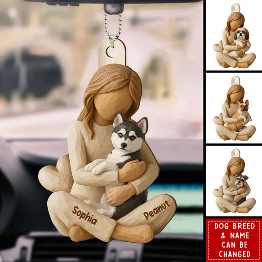 Personalized Girl Hugging Her Dog 3D Effect Acrylic Ornament With Dog Breed & Name - Mother's Day Birthday Gift For Dog Owners