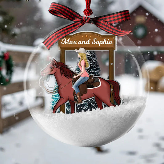 Personalized Girl Riding Horse In Snow Globe Ornament With Icon & Name Best Christmas Gift For Rider Horse Lover