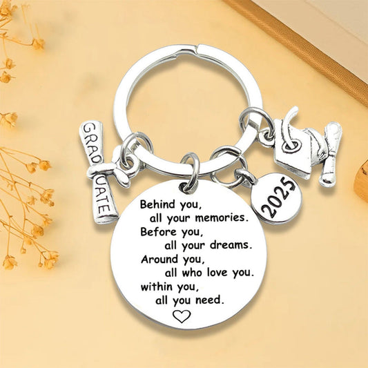 Personalized Graduation 2025 Keychain - Diploma & Mortar Board Charm Graduation Gift