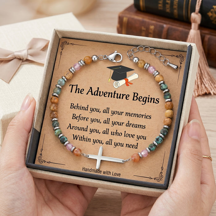 Personalized Graduation Bracelet With "The Adventure Begins", Inspirational Gift For Class Of 2026