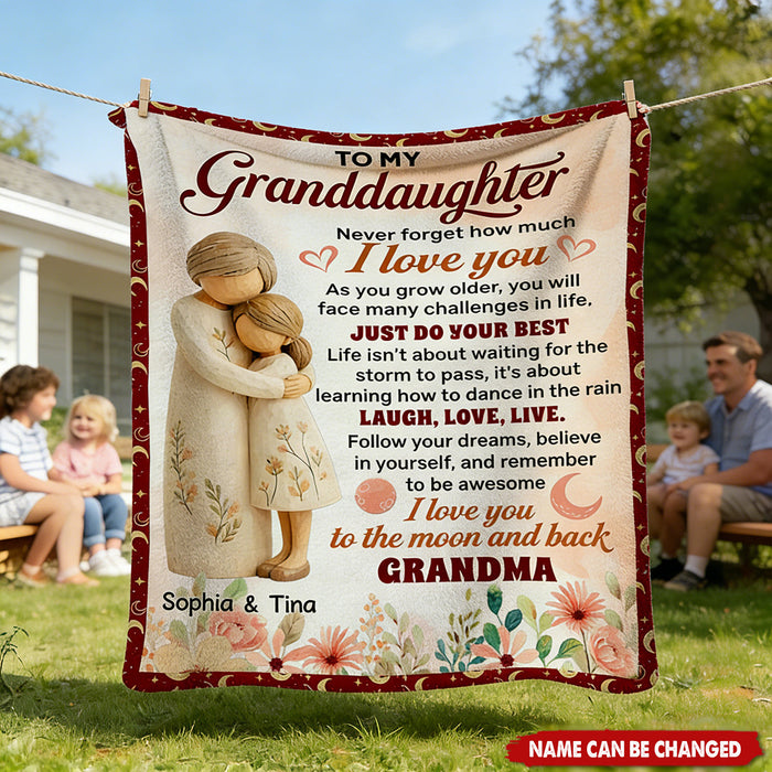 Personalized Grandma & Granddaughter Fleece Blanket With Name & Heartfelt Letter - Birthday Graduation Gift For Her From Grandparents