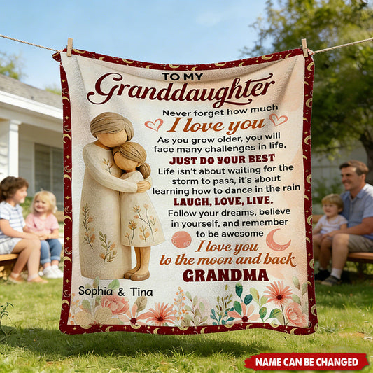 Personalized Grandma & Granddaughter Fleece Blanket With Name & Heartfelt Letter - Birthday Graduation Gift For Her From Grandparents