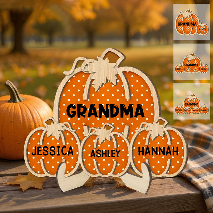 Personalized "Grandma's Little Pumpkins" Wooden Plaque With Kids Names – Polka Dot Design Carving Love and Family Together