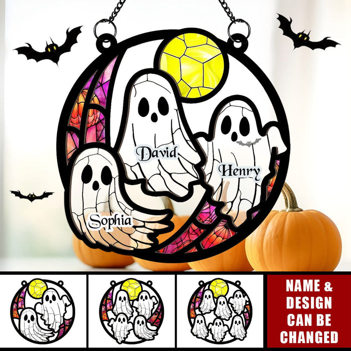 Personalized Halloween "Boo Crew" Suncatcher With 1-6 Kid Names Spooky & Sweet Holiday Decor