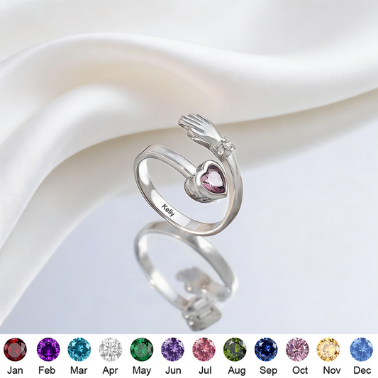 Personalized Heart Hug Ring With Birthstone & Name | Mother's Day Gift
