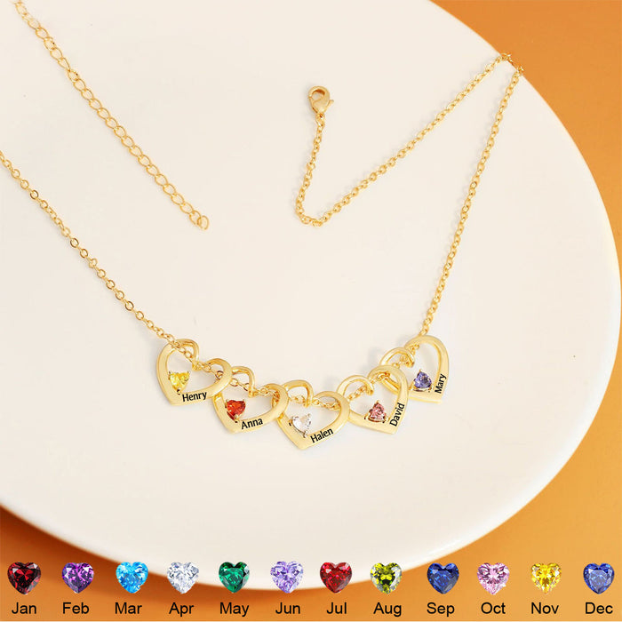 Personalized Heart Necklace with Name & Birthstone - Mother Grandma Gift