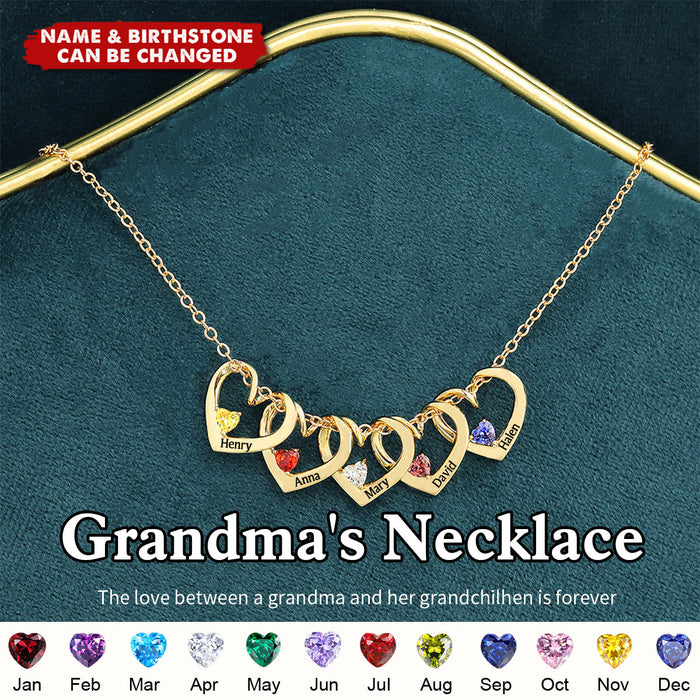 Personalized Heart Necklace with Name & Birthstone - Mother Grandma Gift