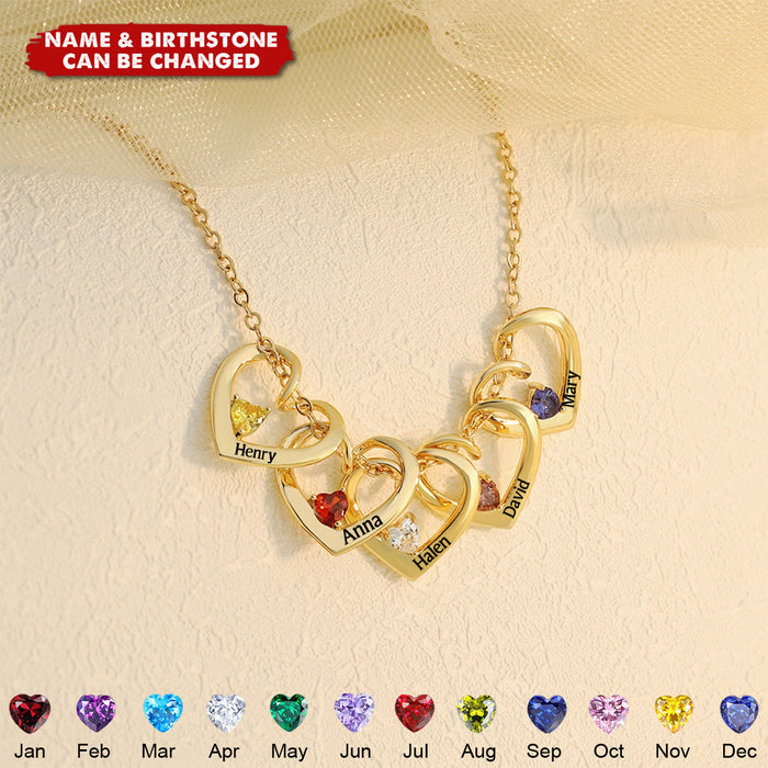Personalized Heart Necklace with Name & Birthstone - Mother Grandma Gift