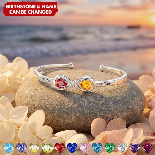 Personalized Infinity Double Heart Birthstone Bracelet With Name | Birthday Gift For Wife & Mom