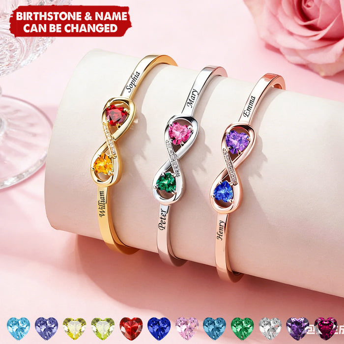 Personalized Infinity Double Heart Birthstone Bracelet With Name | Birthday Gift For Wife & Mom