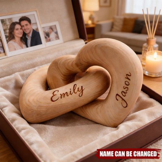Personalized Interlocking Wood Infinity Heart Sculpture With Names | Romantic Valentine's Day Anniversary Wedding Keepsake Gift for Couples