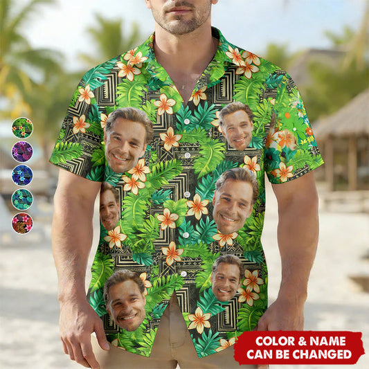 Personalized Kapa Hawaiian Pattern Tropical Aloha Shirts With Color & Face Photos | Unique Father's Day Surprise For Husband Dad