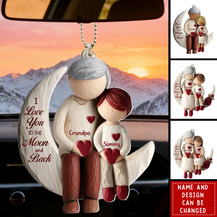 Personalized "Love You To The Moon" Acrylic Car Ornament With Names & Design | Heartfelt Mother's Day Birthday Gift For Grandparents & Grandchildren