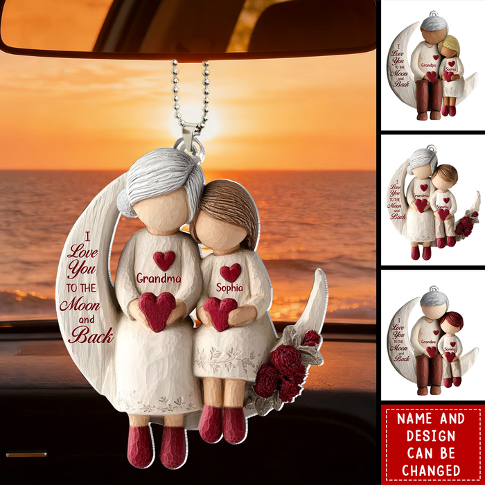 Personalized "Love You To The Moon" Acrylic Car Ornament With Names & Design | Heartfelt Mother's Day Birthday Gift For Grandparents & Grandchildren