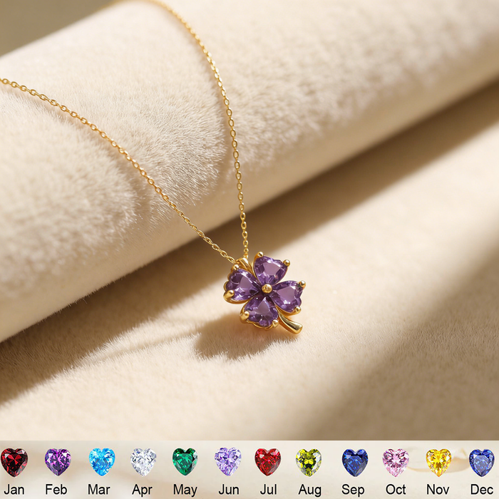 Personalized Lucky Four Leaf Clover Necklace With Heart Birthstone |  Mother's Day Gift For Mom