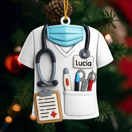 Personalized Nurse Scrubs Acrylic Ornament With Name Tag "Best Nurse Ever" Celebrate Your Favorite Nurse