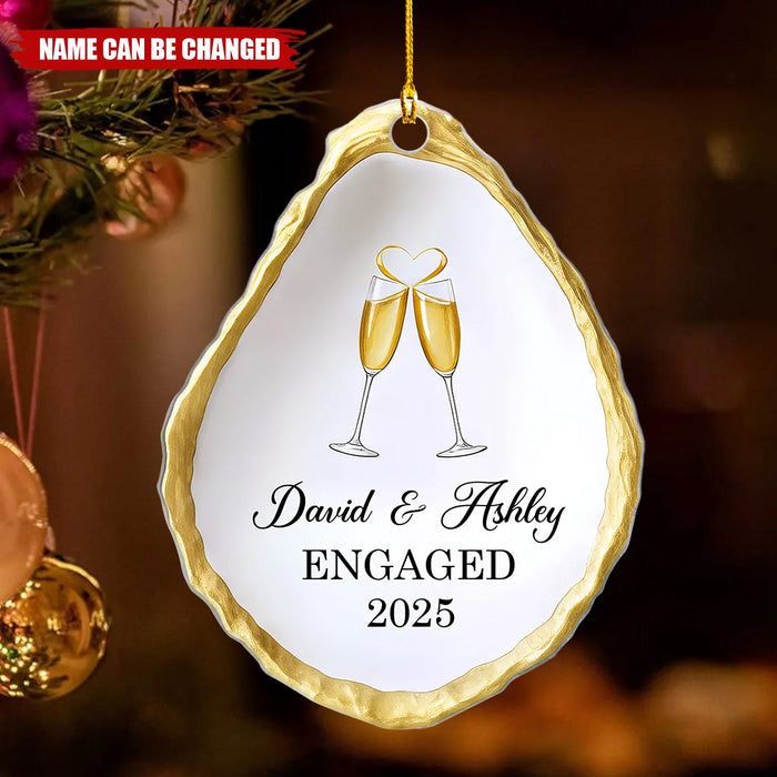 Personalized Oyster Shell Shaped Couple Ornament With Names Text & Year,Romantic Gift To Celebrate Love For Newlyweds & Couple
