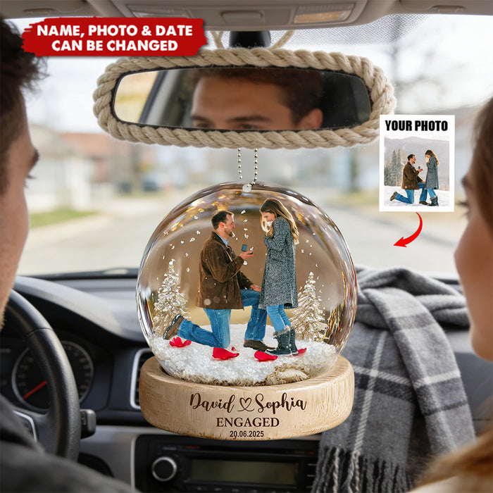 Personalized Photo Engaged Proposal Car Ornament With Names & Date | First Christmas Engaged | Romantic Valentine's Gift For Couple