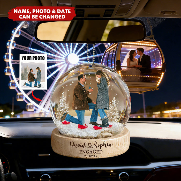 Personalized Photo Engaged Proposal Car Ornament With Names & Date | First Christmas Engaged | Romantic Valentine's Gift For Couple