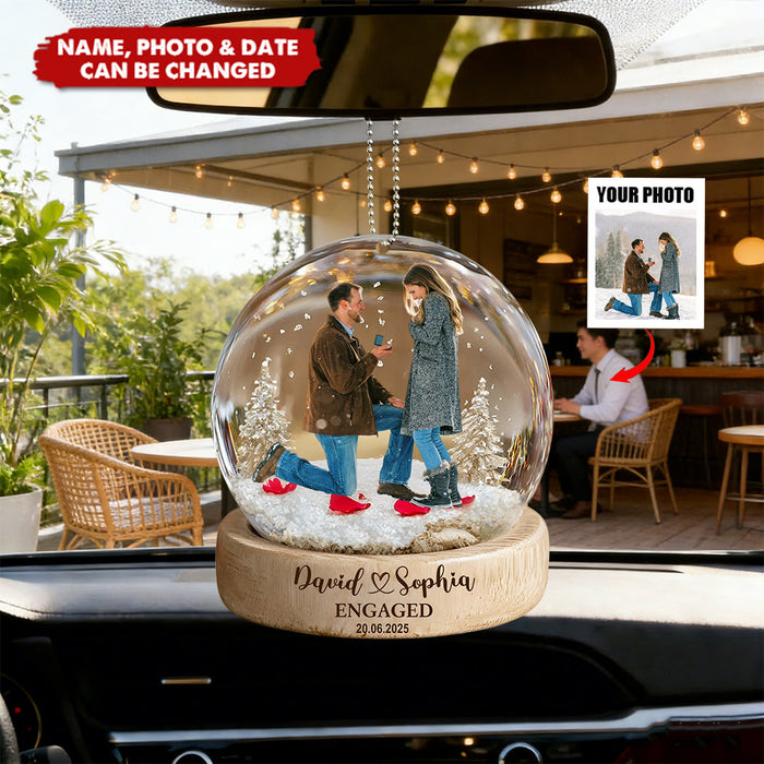 Personalized Photo Engaged Proposal Car Ornament With Names & Date | First Christmas Engaged | Romantic Valentine's Gift For Couple