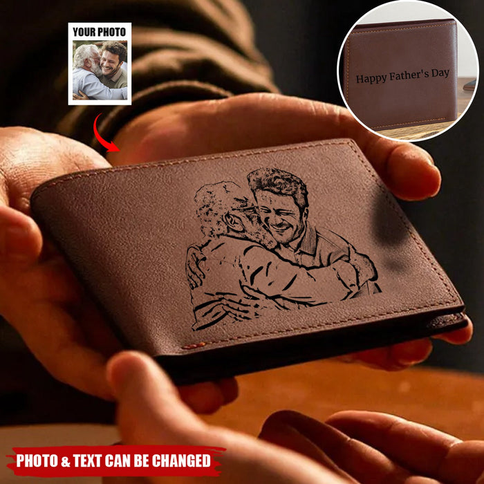Personalized Photo Trifold Zipper Engraved Wallet For Men Father's Day Gift