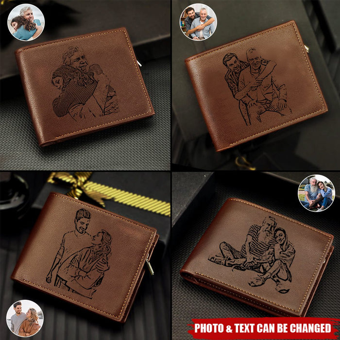 Personalized Photo Trifold Zipper Engraved Wallet For Men Father's Day Gift