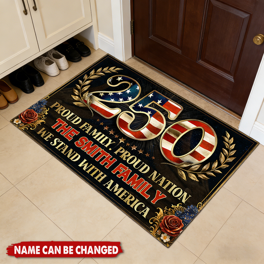 Personalized Proud Family Proud Nation Doormat With Family Name | Heartfelt 2026 US Semiquincentennial Home Gift For Patriots Families