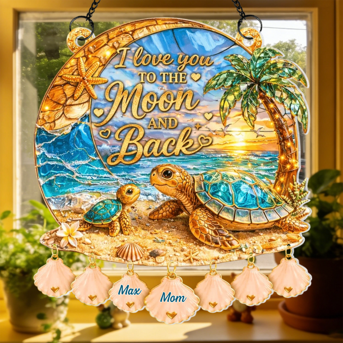 Personalized Sea Turtle Family Beach Theme Acrylic Suncatcher With Names - Mother's Day Gift For Her
