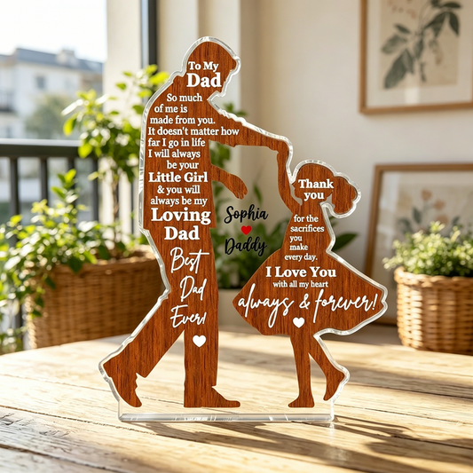 Personalized Shaped Acrylic Plaque Dad & Daughter Dancing With Names -Unique Father's Day Gift