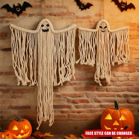 Personalized Spooky Macrame Ghost Cotton Wall Hanging Ornament Gothic Home Decor Halloween Gift for Family Friends