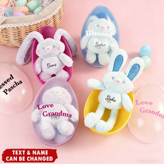 Personalized Stretchable Plush Bunny & Jumbo Easter Egg Set With Names |  Easter Gift For Kids