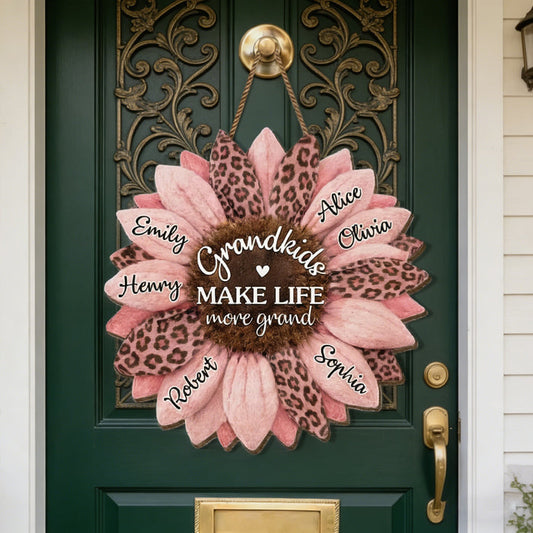 Personalized Sunflower Hanging Wood Sign With Grandkid Names - Mother's Day Gift For Grandma