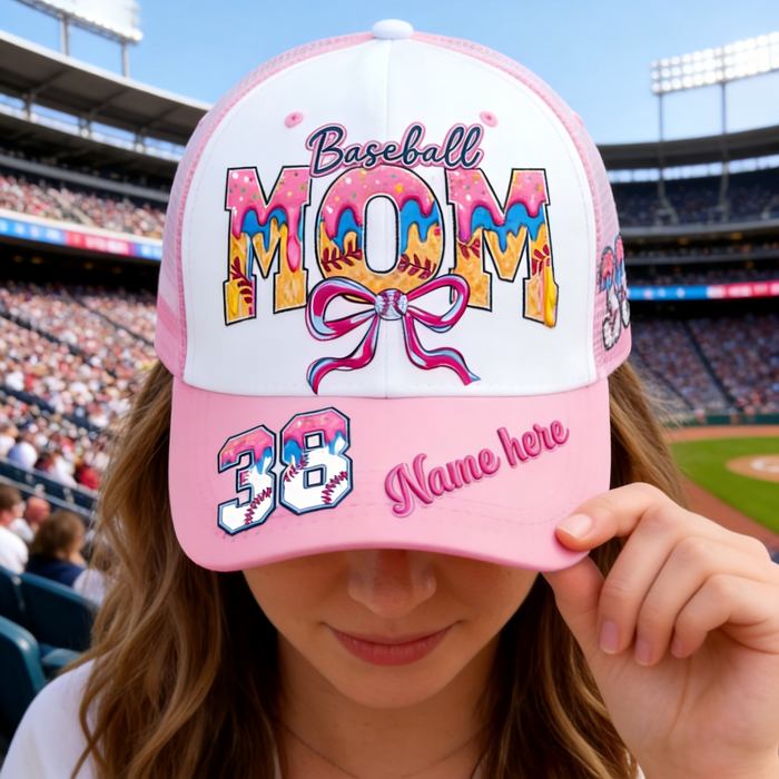 Personalized Sweet Breathable Baseball Cap With Name & Number & Design | Gifts For Baseball Moms