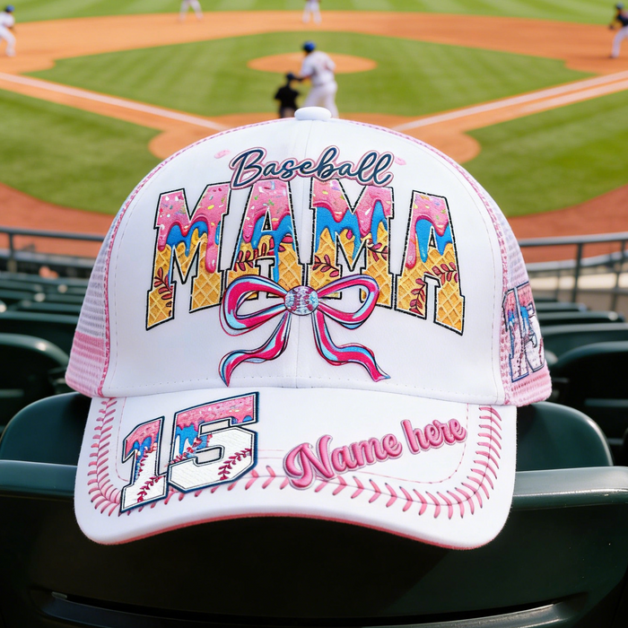 Personalized Sweet Breathable Baseball Cap With Name & Number & Design | Gifts For Baseball Moms