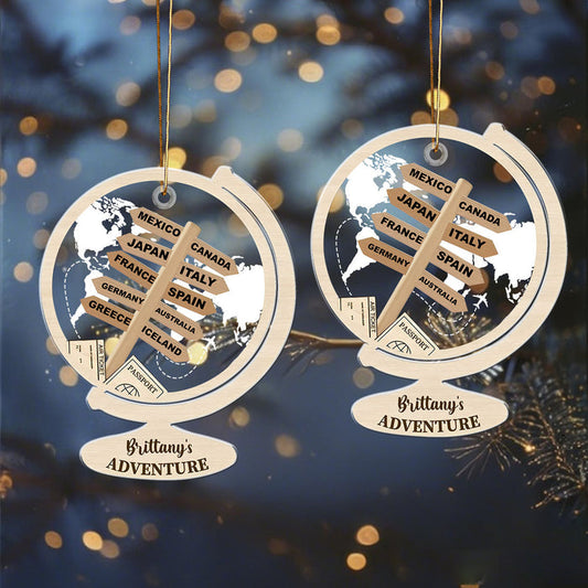 Personalized Travel Adventure Globe Ornament With Location & Name Ideal Choice For Travel Lover