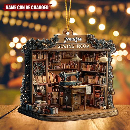 Personalized Vintage 3D Effect Miniature Sewing Machine Room Wooden Ornament With Name - Creative Mother's Day Gift For Mom & Grandma