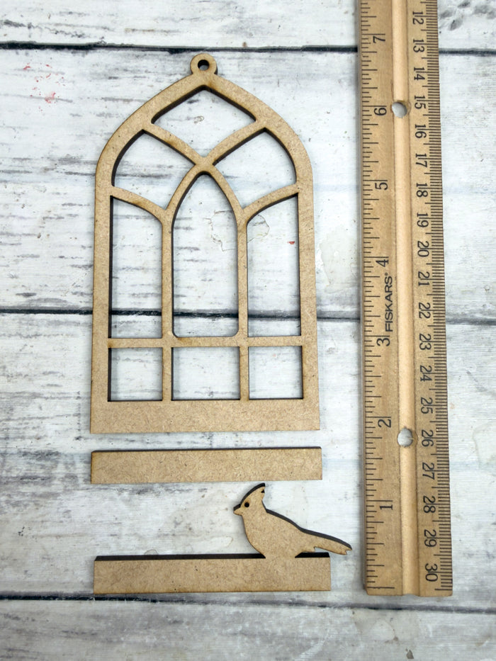 PLAIN Arched Window Ornament with cardinal DIY Kit